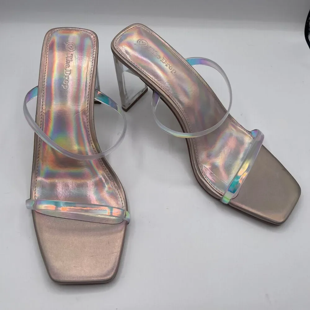 The Drop Avery Square Toe 2 Strap Lucite Heel Iridescent Sandal Party Shoes Sz 7 - Picture 11 of 11